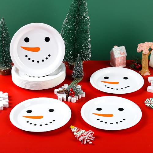 AimFun 48 Pack Christmas Snowman Disposable Paper Plates - 7 Inch