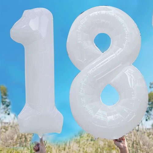 GOER Jumbo 18 Inch Foil Balloons - Sweet 18 Birthday Party Decorations | White Helium Balloons for 81st Birthday
