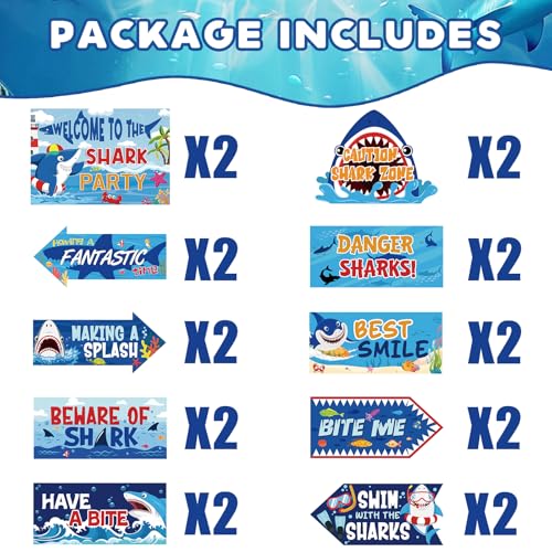 Hooqict Shark Birthday Party Decorations – 20pcs Welcome Signs for Kids Boys Under The Sea Ocean Beach Theme