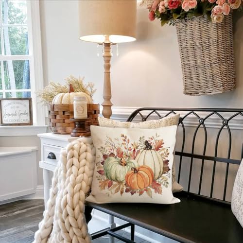 RABUSOFA Fall Pillow Covers 18x18 Inch Waterproof Outdoor Thanksgiving Cushion Cases
