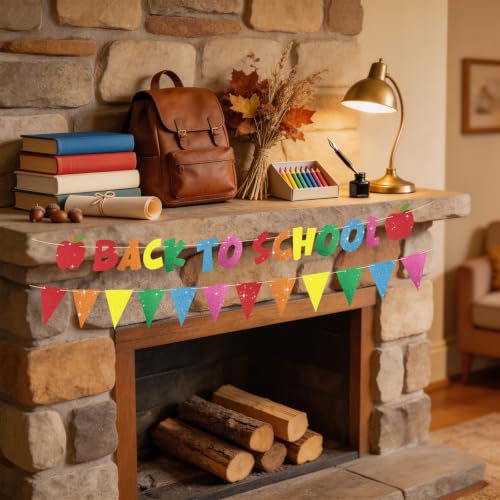 Glittery Back to School Banner with Apple Decor - 118-Inch