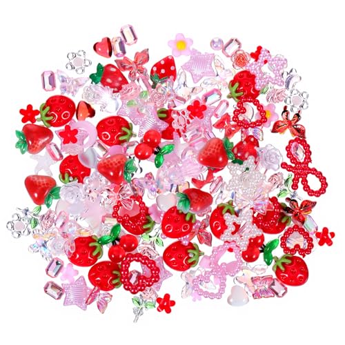 Vin Beauty 100pcs 3D Mixed Resin Nail Charms Strawberry Flower Bow