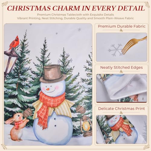 Romanstile White Christmas Round Tablecloth 70 Inch Snowman Trees Winter Decor