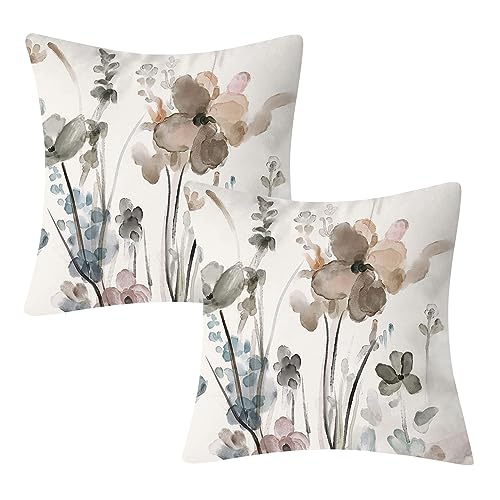 Dixutzi Floral Pillow Covers 20x20, Watercolor Teal Throw Cushion Cases (Set of 2)