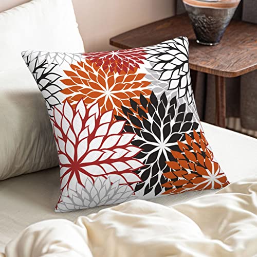 Red and Burnt Orange Dahlia Throw Pillow Covers (Pack of 2) - 18x18