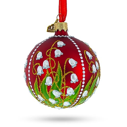 Lilies of the Valley Glass Christmas Ornament 3.25 Inches - Hand-Painted Holiday Decor