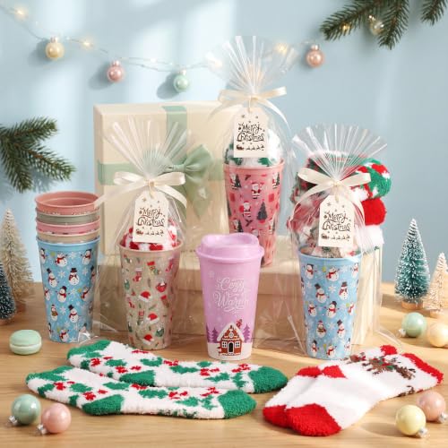 Pastel Christmas Party Favors Set - Stockings, Mugs, Wrapping Supplies, 12 Sets
