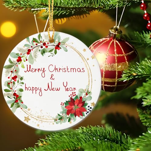 Christmas Wreath Ceramic Ornament - Double-Sided 2.83 Inch Decor