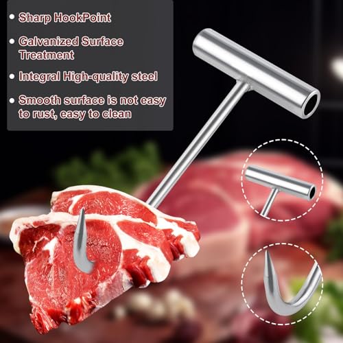 GOLD DEER 2PCS Stainless Steel T-Handle Meat Hooks for Processing