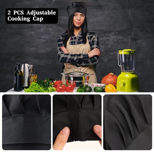 Tiesome 2-Pack Adjustable Cotton Chef Hat - Black Kitchen Cooking Cap