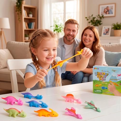 JOYIN 24 Pcs Dinosaur Flinger Toys - Stretchy Flying Slingshots
