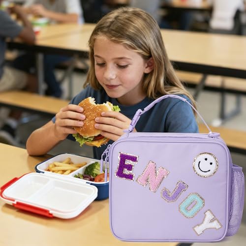 Kids Insulated Lunch Bag for Girls, Reusable Leak-Proof Cooler with Adjustable Strap