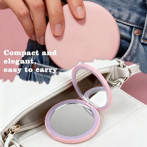 LED Rechargeable Compact Vanity Mirror - 1X/5X Magnification, Pink