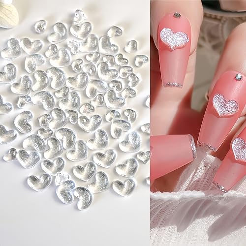 300Pcs Pink & White Heart Nail Charms - Jelly Resin Rhinestones