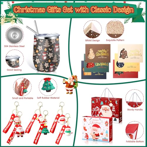 Funny Christmas Gift Set for Coworkers - 6 Sets with Wine Tumblers, Keychains & Cards