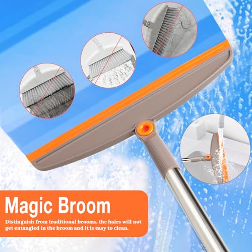 Silicone Air Broom with Long Handle - Adjustable Rubber Sweeper, Gray Orange