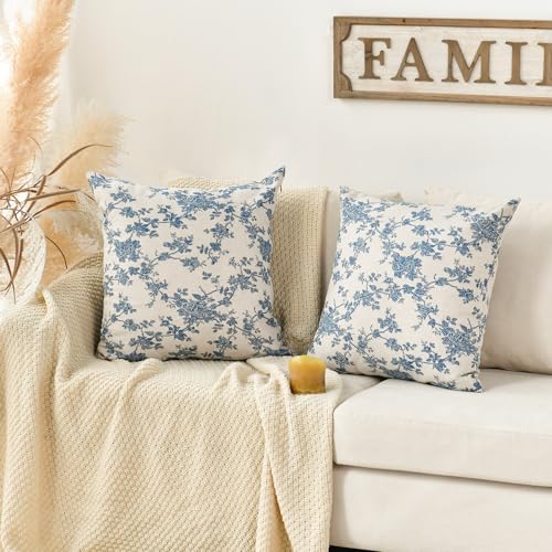 AVOIN colorlife Chinoiserie Blue White Pillow Covers 18x18 Inch Set of 2