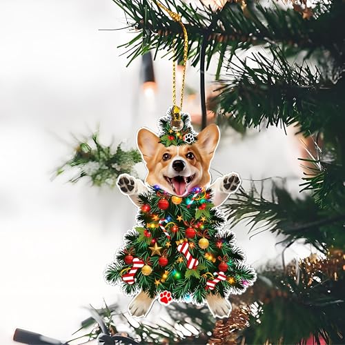 Corgi Christmas Tree Ornament Hand-Painted Wooden Dog Holiday Decor