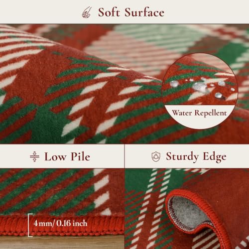 Christmas Entryway Rug - Red Plaid Doormat, Washable Holiday Floor Mat, 2x3 ft Ivy Variation