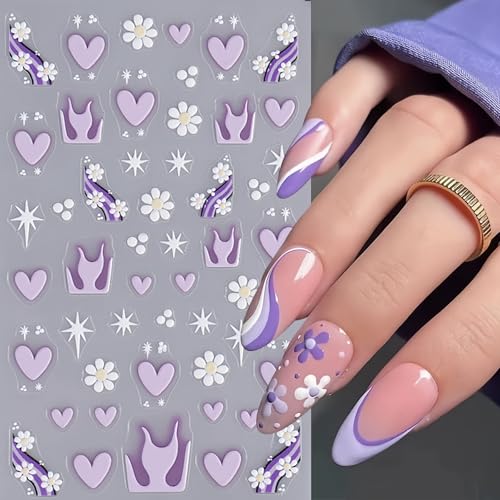 5D Embossed Flower Nail Art Stickers - Self-Adhesive Daisy & Butterfly Decals (4 Sheets)