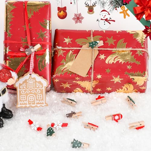 Multicolor Christmas Wood Clips 60pcs Snowflake Reindeer Tree Clothespins Craft Decorations