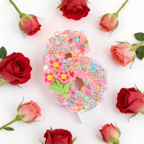 Floral Number 6 Birthday Candle - Pink Flower Cake Topper