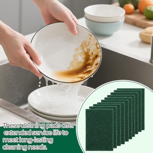 OLLBIT Heavy Duty Scouring Pads - 10 Pack Green Scrubbers for Kitchen & Bath