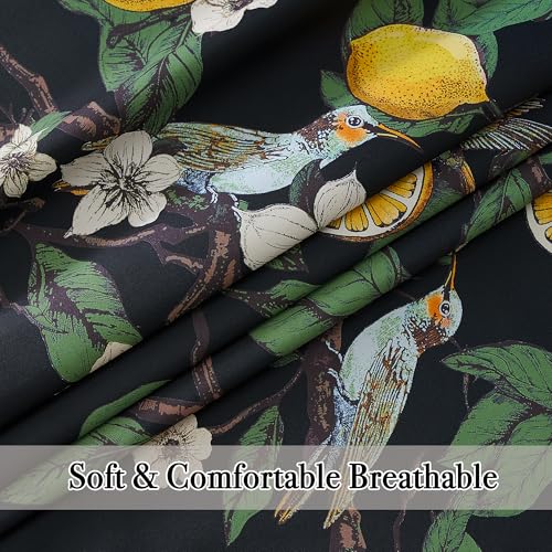 NICETOWN 100% Blackout Floral Curtains for Bedroom, W52 x L84 2 Panels, Hummingbird Lemon Botanical Print Design Thermal Insulated Privacy Drapes, Black Out Curtains for Living Room, Farmhouse
