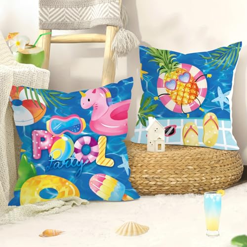 Joymaison 18x18 Velvet Throw Pillow Covers - Summer Pool Party Set of 4