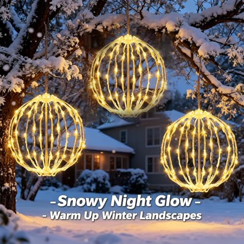 Foldable 12-Inch Christmas Light Balls Set of 3 - Warm White Holiday Decor