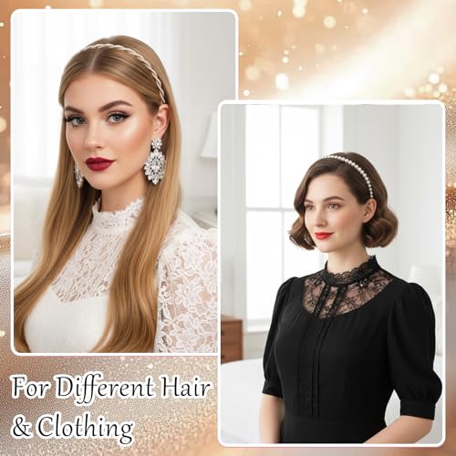 Bremorou 5 Pack Faux Pearl Headbands for Women Non Slip Hair Hoops