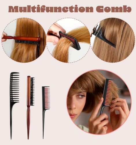 3-Piece Professional Hair Teasing Comb Set for Volume Boost and Backcombing