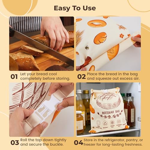 Beeswax Food Storage Bags - Reusable Cotton Bread Bags for Sourdough, 17x13 inches, 2 Pack