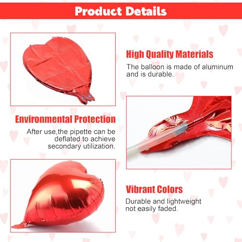12 Pcs 18-Inch Red Heart Foil Mylar Balloons for Valentines Day Wedding