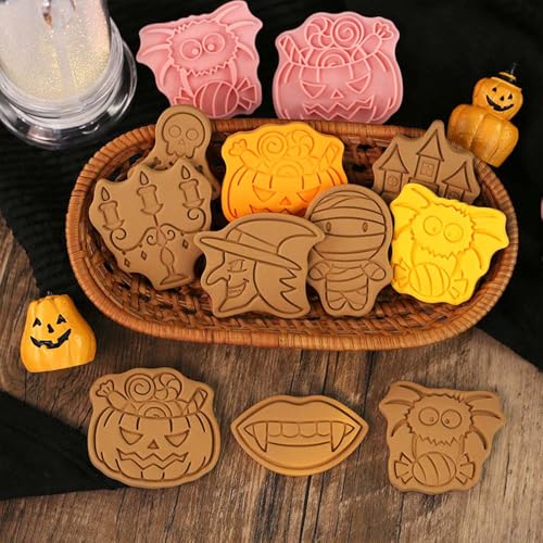 Halloween Cookie Cutter Set 8 Pcs with 3D Stamps - Halloween-3