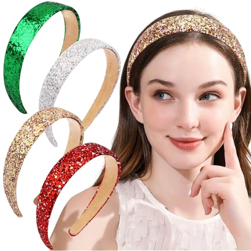 Vovii Glitter Sequin Headband Sparkly Christmas Hair Accessory for Women Girls
