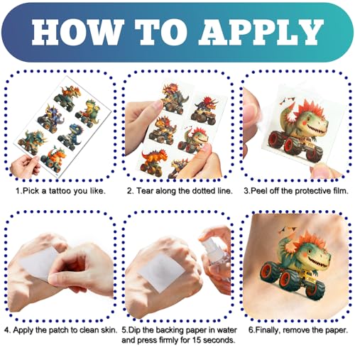 CUTELIILI 117 PCS Dinosaur Monster Truck Temporary Tattoos - 21 Sheets Waterproof Fake Tattoo Stickers for Party Favors