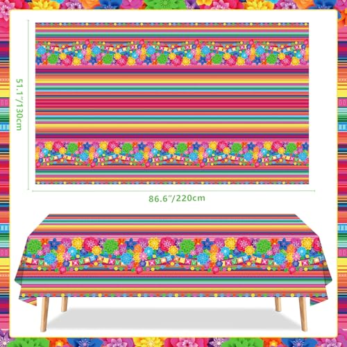 4 Pcs Mexican Fiesta Tablecloths - 51x86 Inch Waterproof Party Table Covers