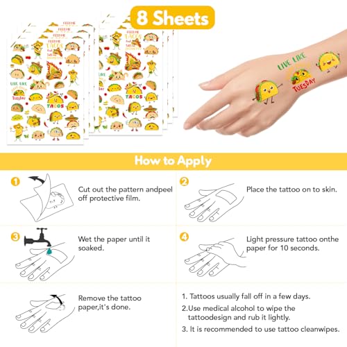 INCOK Taco Fiesta Temporary Tattoo Stickers, 320 Styles, 8 Sheets