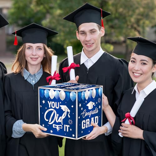 Navy Blue Graduation Card Box | Class of 2026 Gift Holder 8.7"