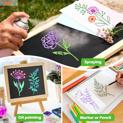 24-Piece Floral & Leaf Stencil Set - Reusable 2.9x5.9 Inch Templates for DIY Crafts