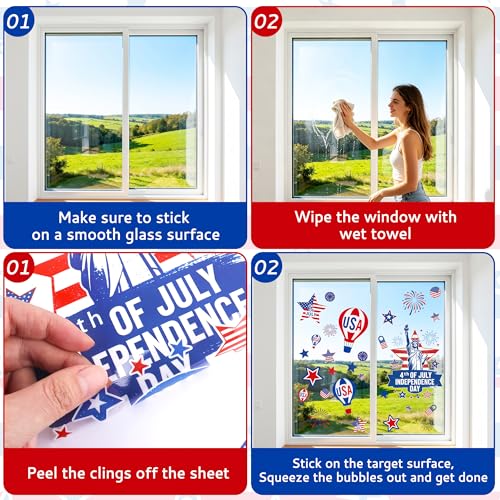 4th of July Window Clings - 9 Sheets Patriotic Decor