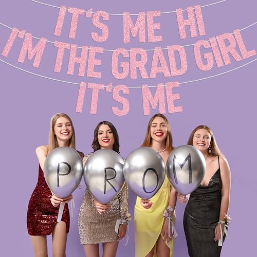 Pink Glitter Graduation Banner - Class of 2026 Decor