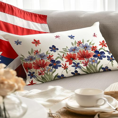 RABUSOFA 4th of July Patriotic Pillow Cover 12x20 - Red, Pack of 1