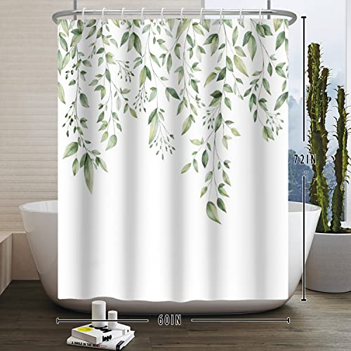 Yeele 60x72 Inch Green Leaves Shower Curtain - Waterproof Floral Design