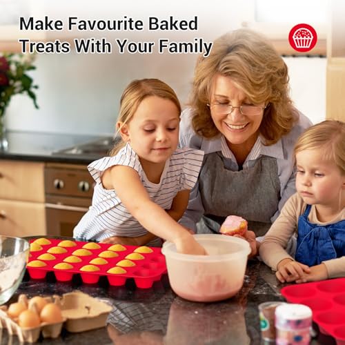 Redfly 2-Pack Silicone Mini Muffin Pan, 24-Cup Cupcake Molds for Baking