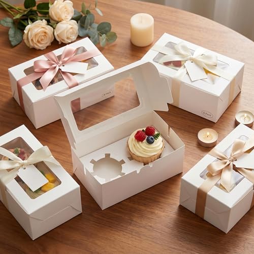 18-Pack 2-Cupcake Boxes with Clear Window, 6.3 x 3.54 x 2.95 Inch White
