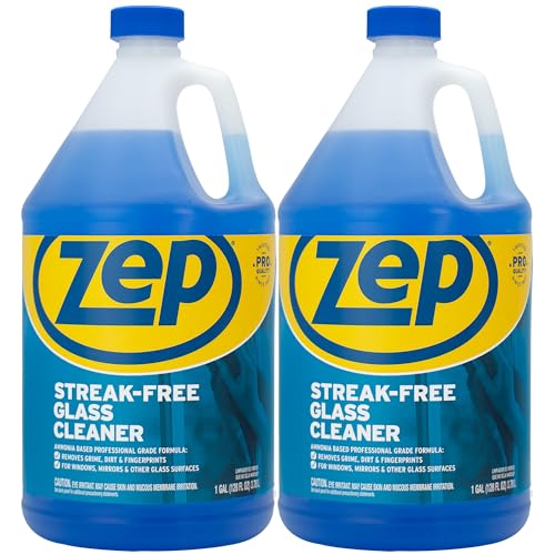 Zep Streak-Free Glass Cleaner, 1 Gallon Bottle, Professional Grade (Pack of 2)