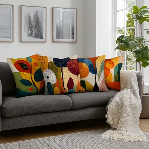 Abstract Art Throw Pillow Covers - 18x18 Inch Decorative Cushion Case Set of 4