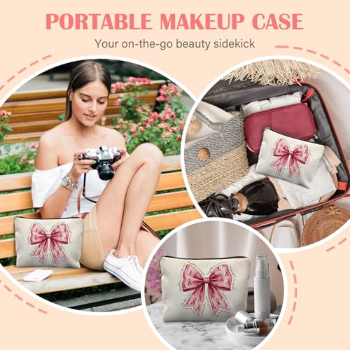 Breast Cancer Awareness Pink Ribbon Makeup Bag Linen Cosmetic Pouch